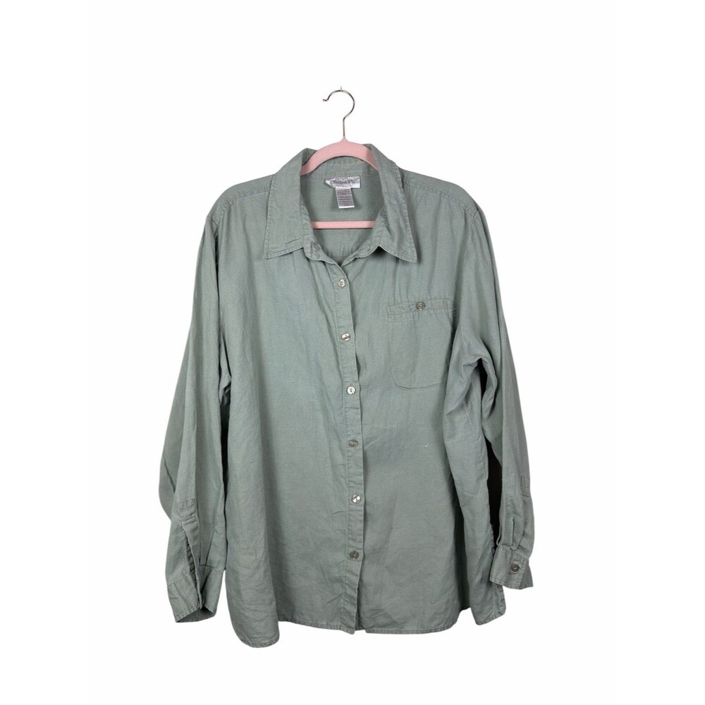 Chadwick’s Sage Green 100% Linen Button Front Shirt Size 20W Coastal Minimalist
